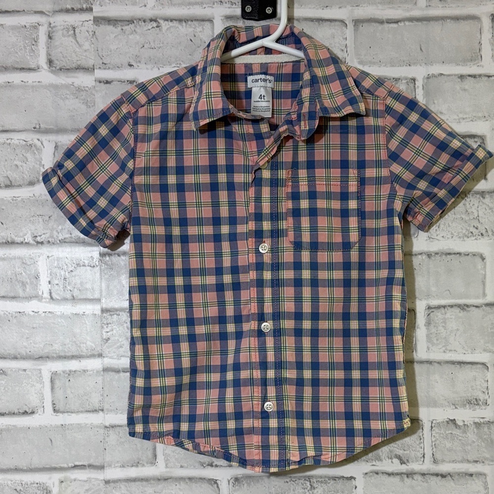 4/$20 Carter's Kids Plaid Button-Down Shirt - Blue and Pink, 4T